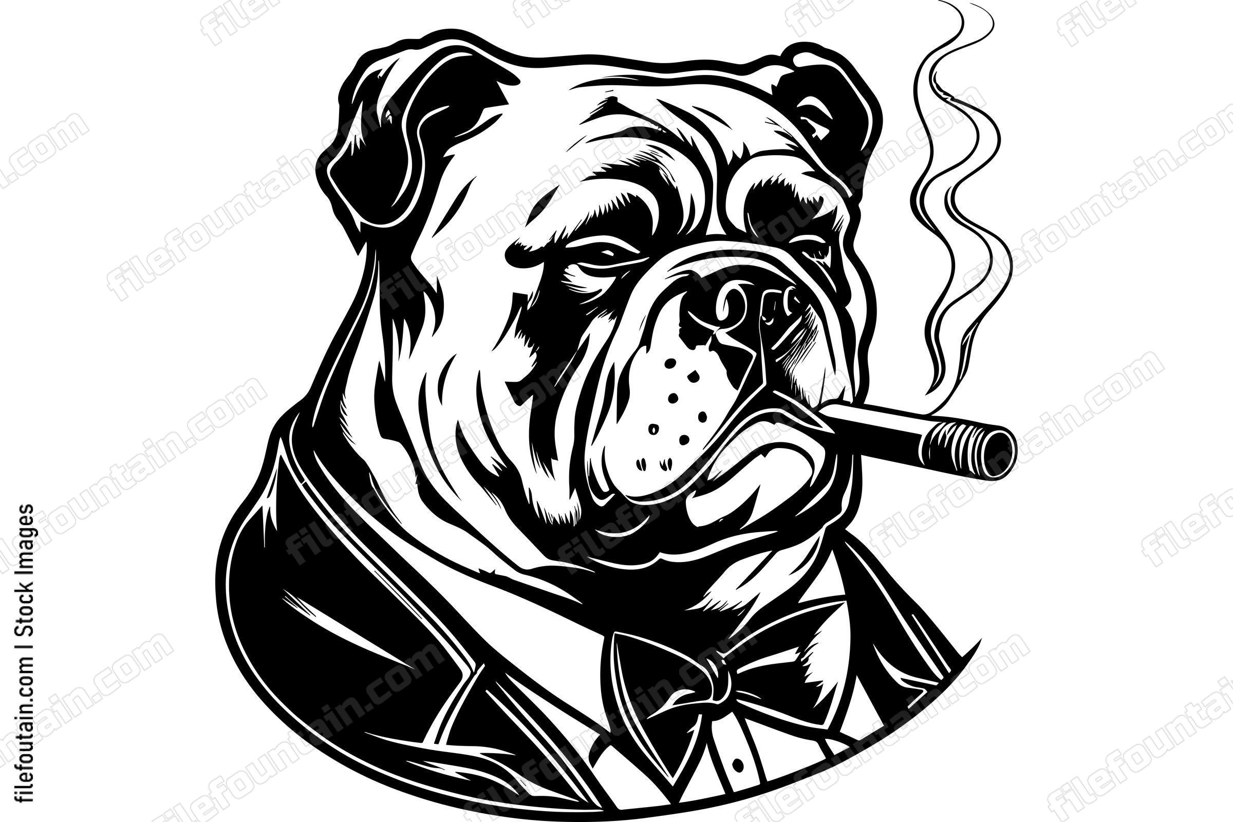 Bulldog In A Suit Smoking A Cigar