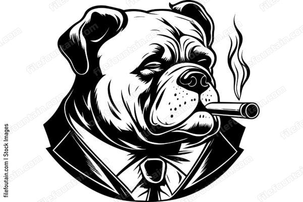Bulldog In A Suit Smoking A Cigar