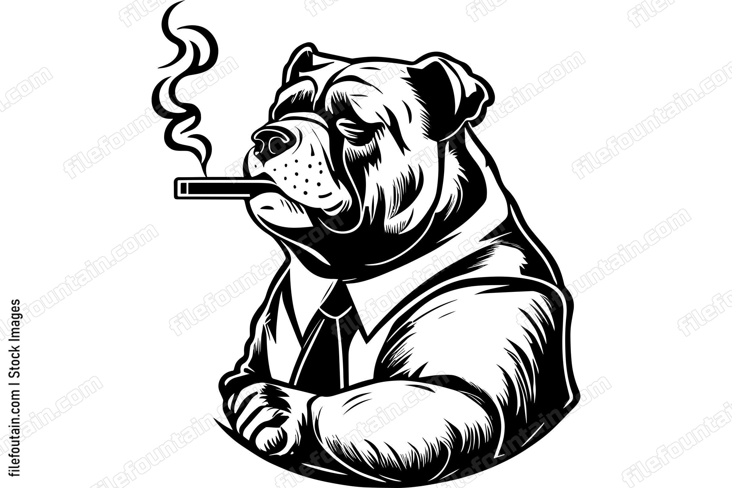 Bulldog In A Suit Smoking A Cigar