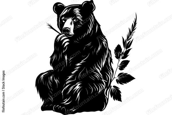 Grizzly Bear Eating Twig Monogram Logo