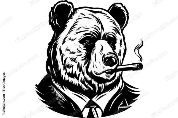 Grizzly Bear In A Suit Smoking A Cigar