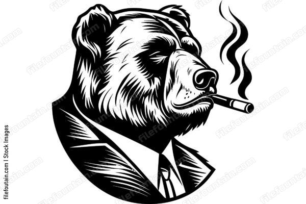 Grizzly Bear In A Suit Smoking A Cigar