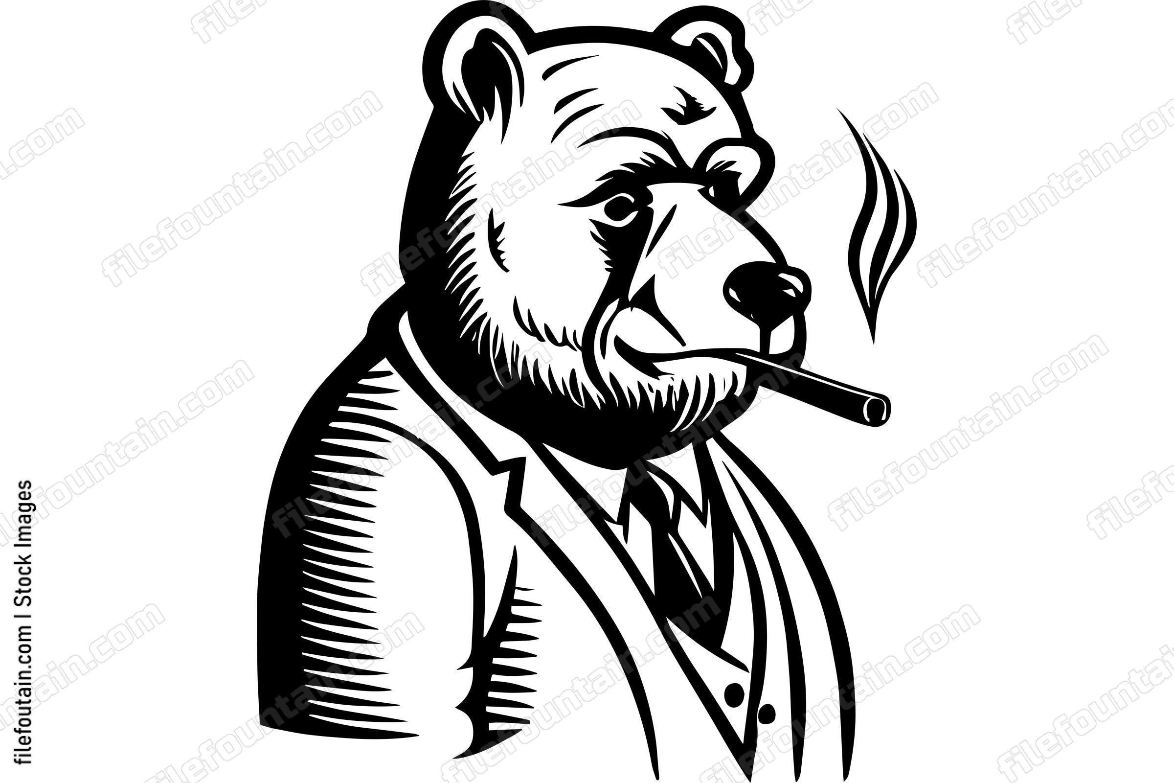 Grizzly Bear In A Suit Smoking A Cigar