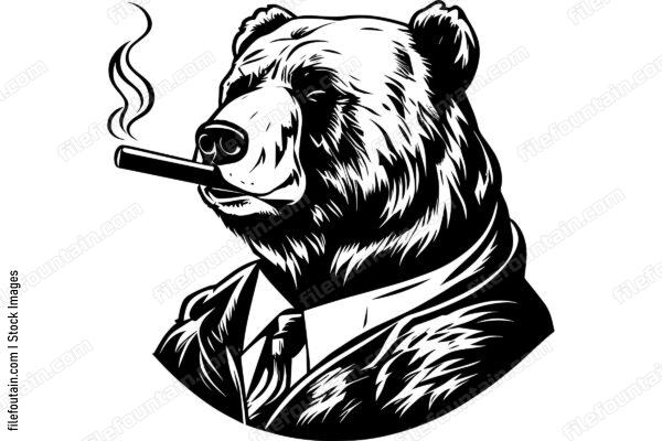 Grizzly Bear In A Suit Smoking A Cigar