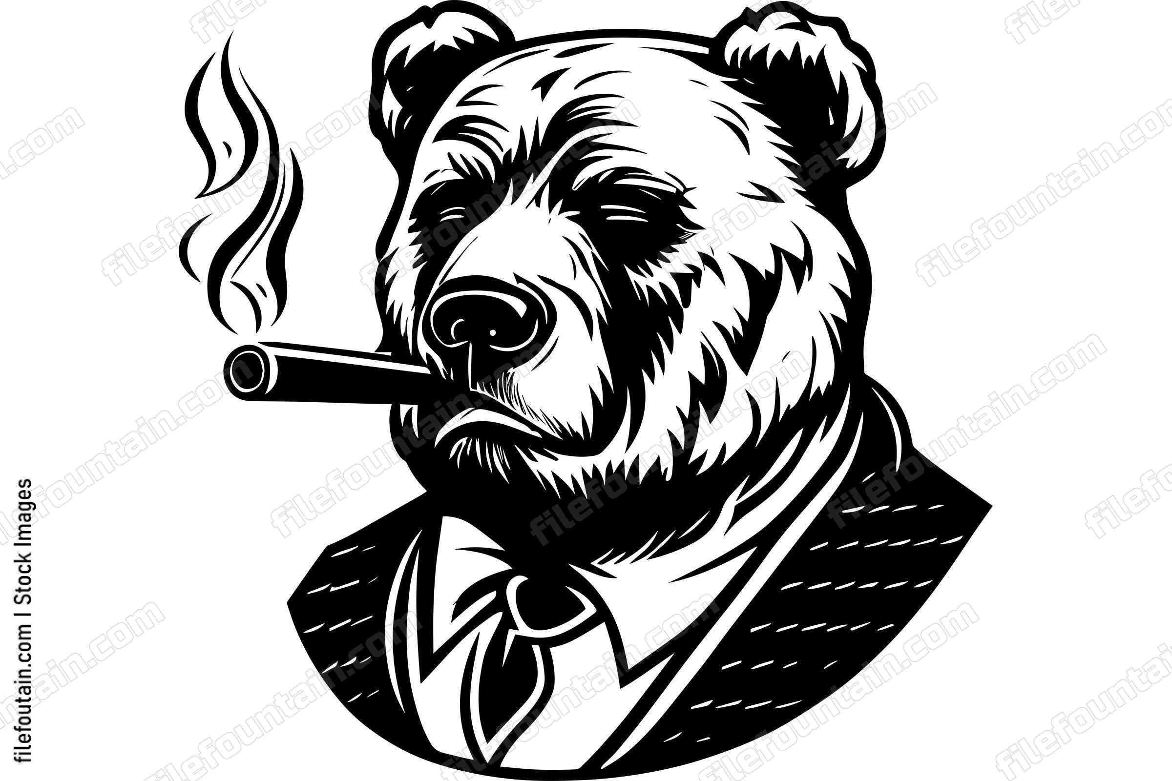 Grizzly Bear In A Suit Smoking A Cigar