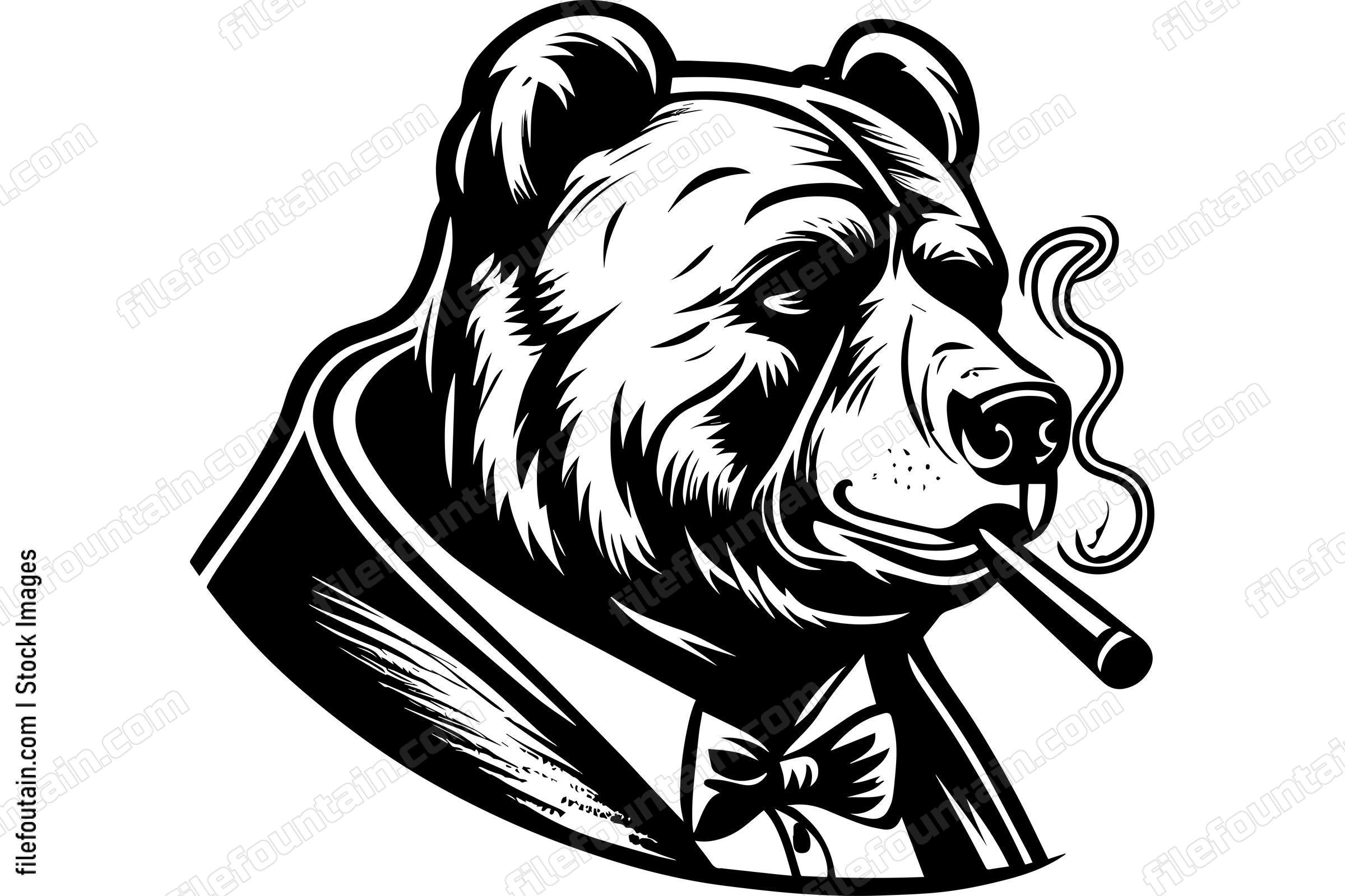 Grizzly Bear In A Suit Smoking A Cigar