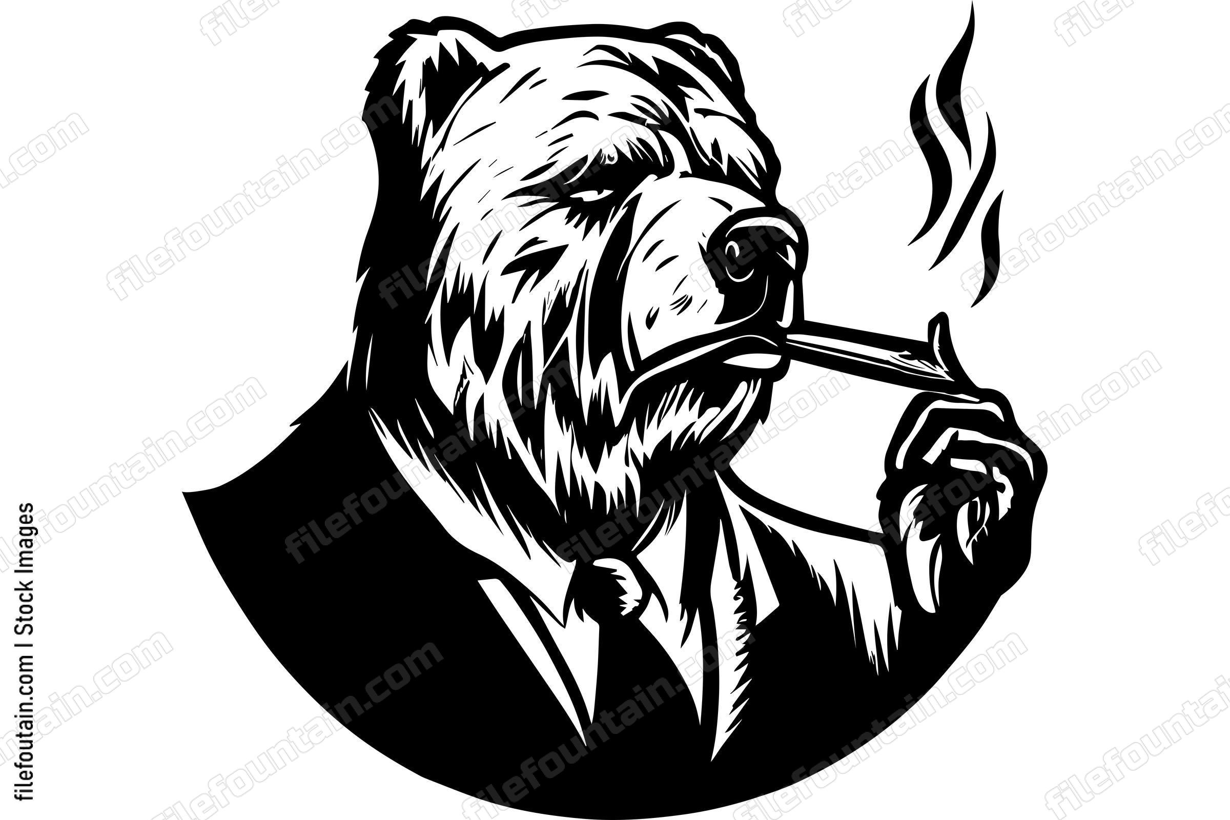 Grizzly Bear In A Suit Smoking A Cigar