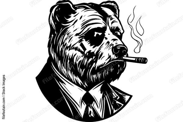 Grizzly Bear In A Suit Smoking A Cigar