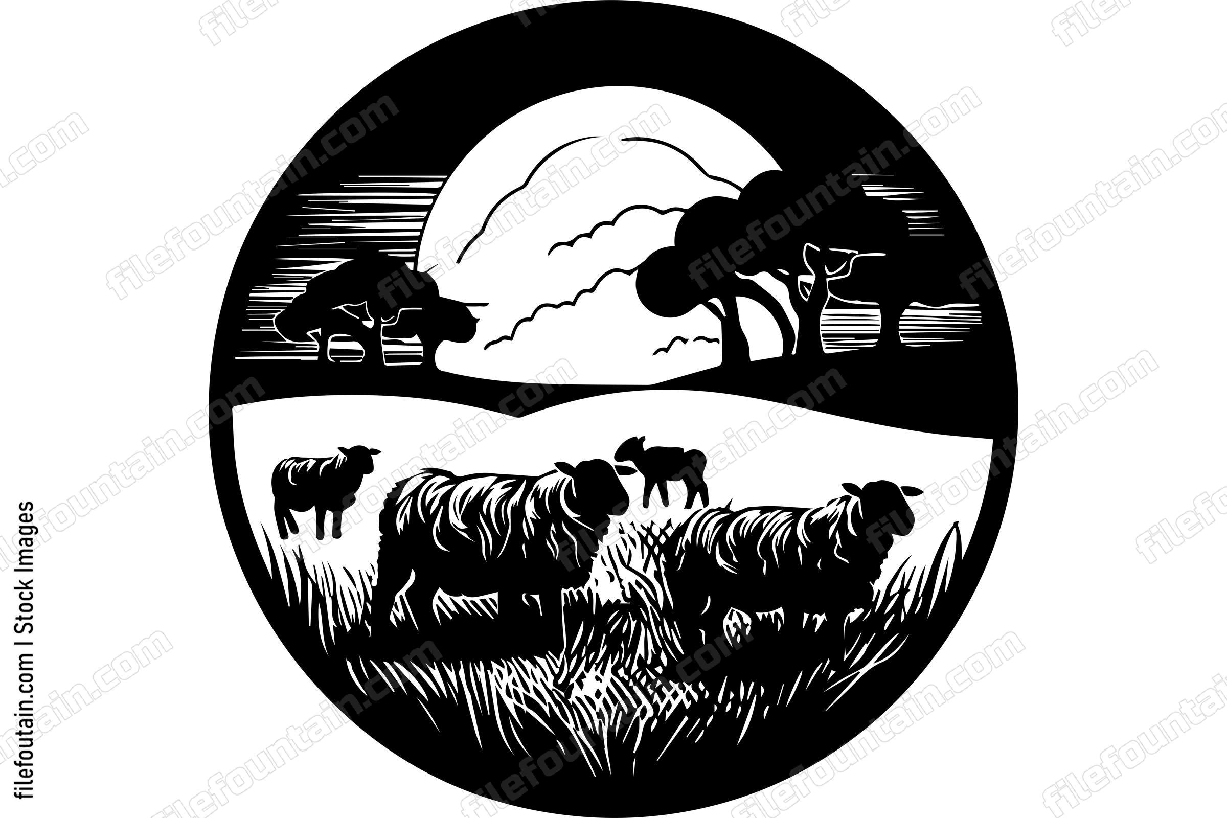 Herd Of Sheep Grazing In A Field