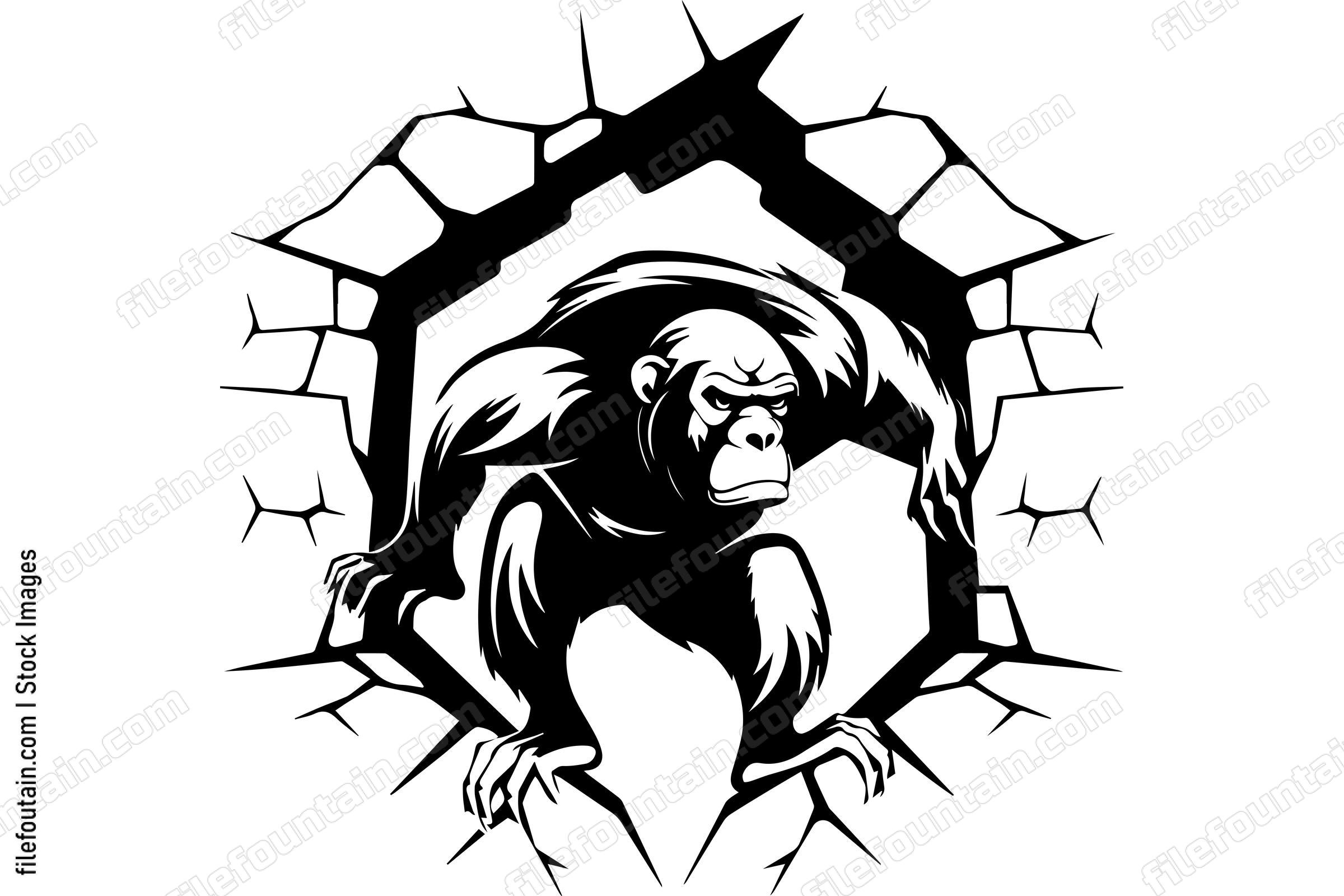 Baboon Breaking Through A Wall