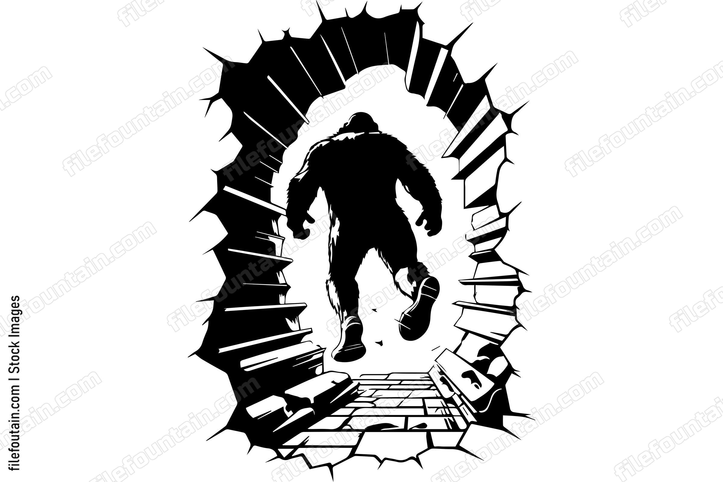 Bigfoot Breaking Through A Wall