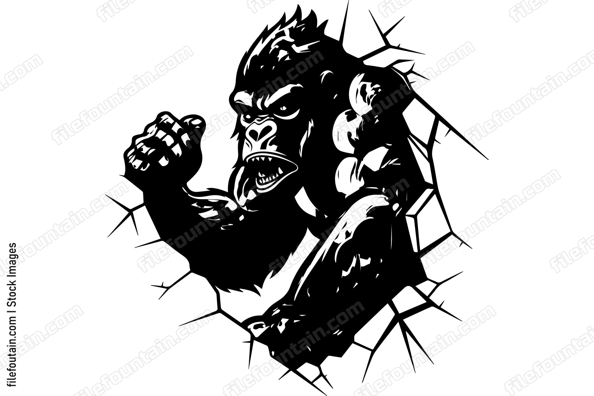 Gorilla Breaking Through A Wall
