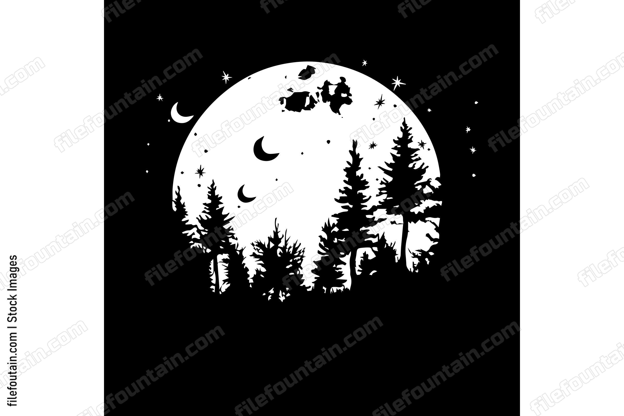 Night Forest With Stars and Moon