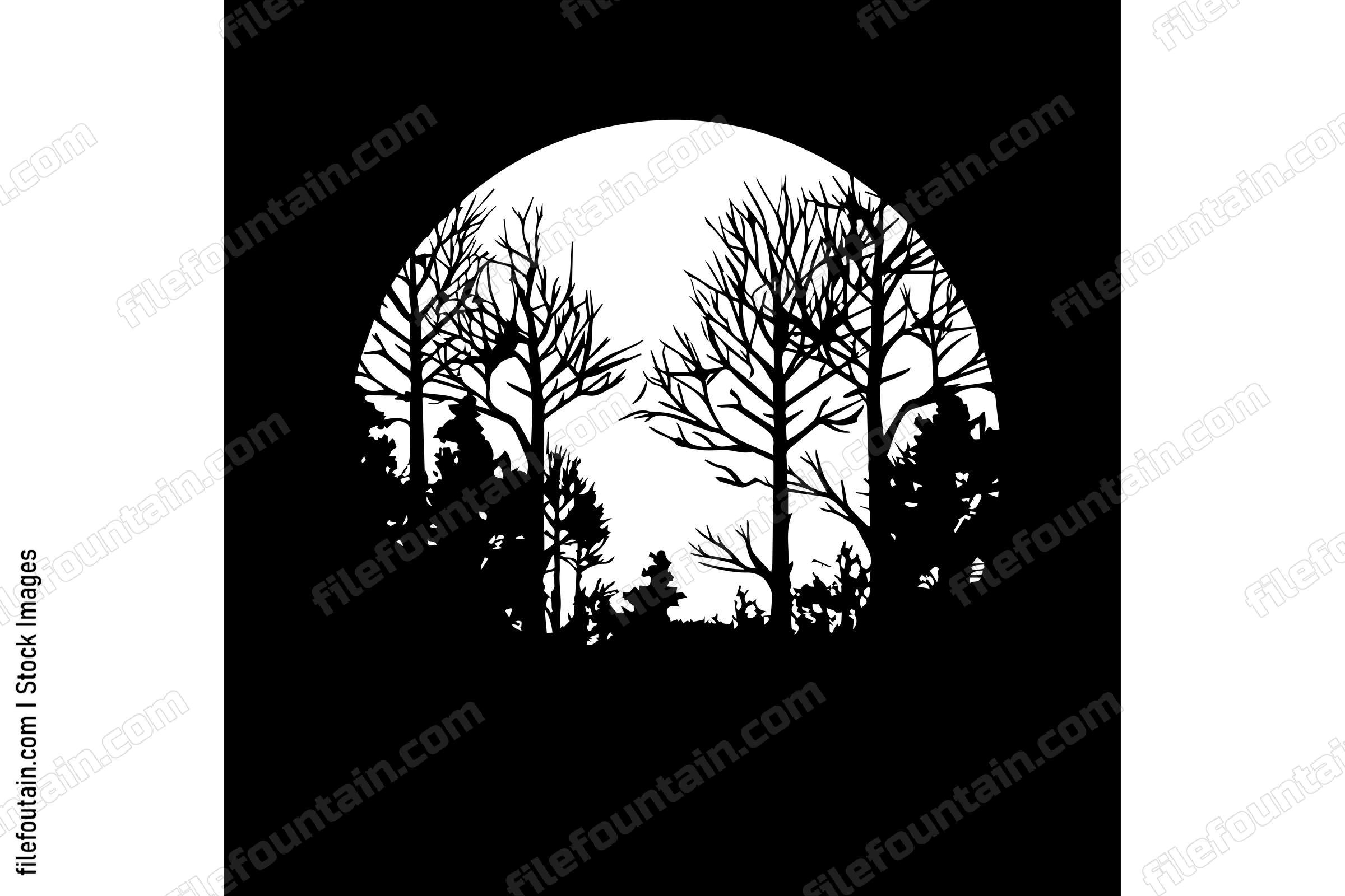 Night Forest With Stars and Moon