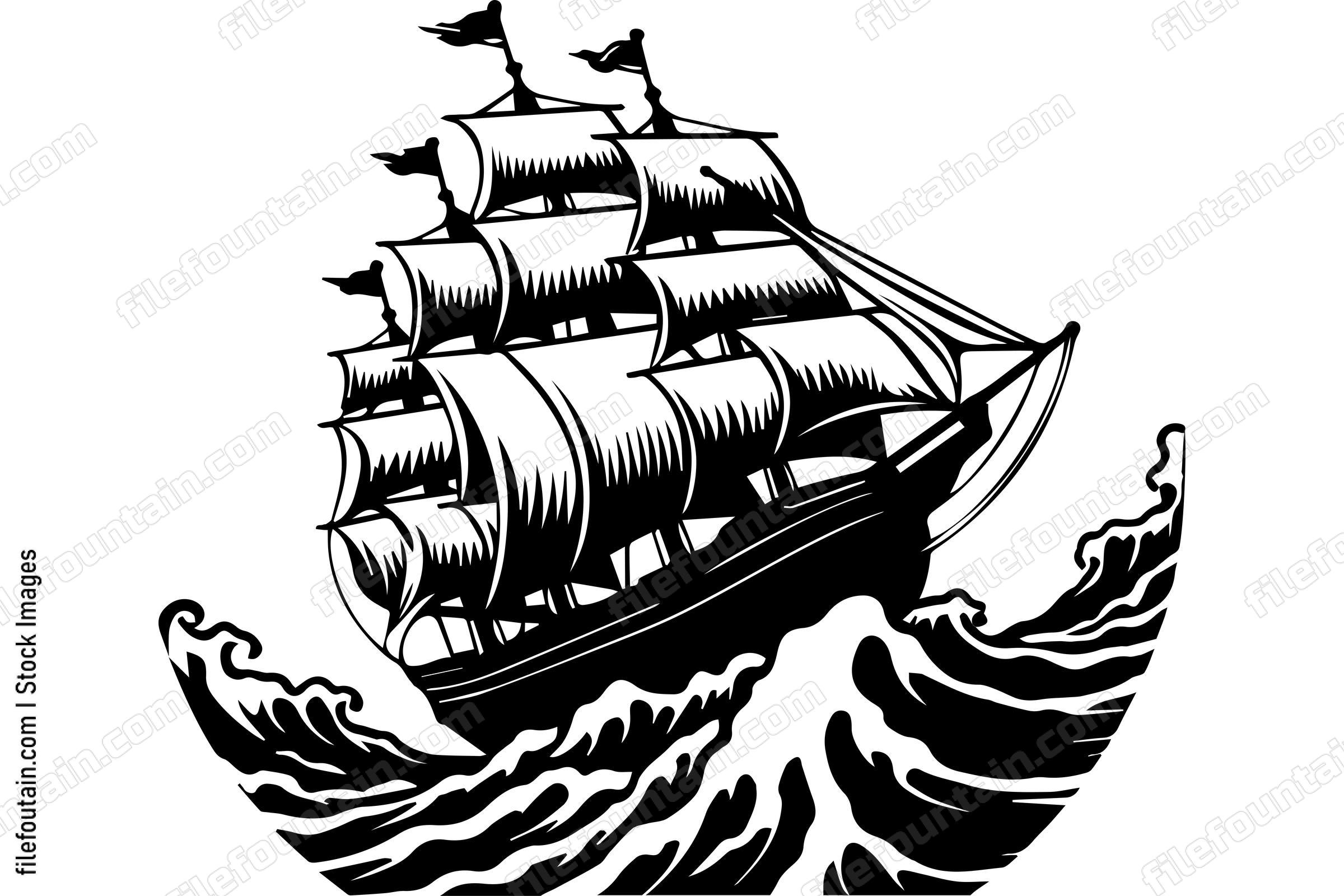 Ship With Sails On Waves