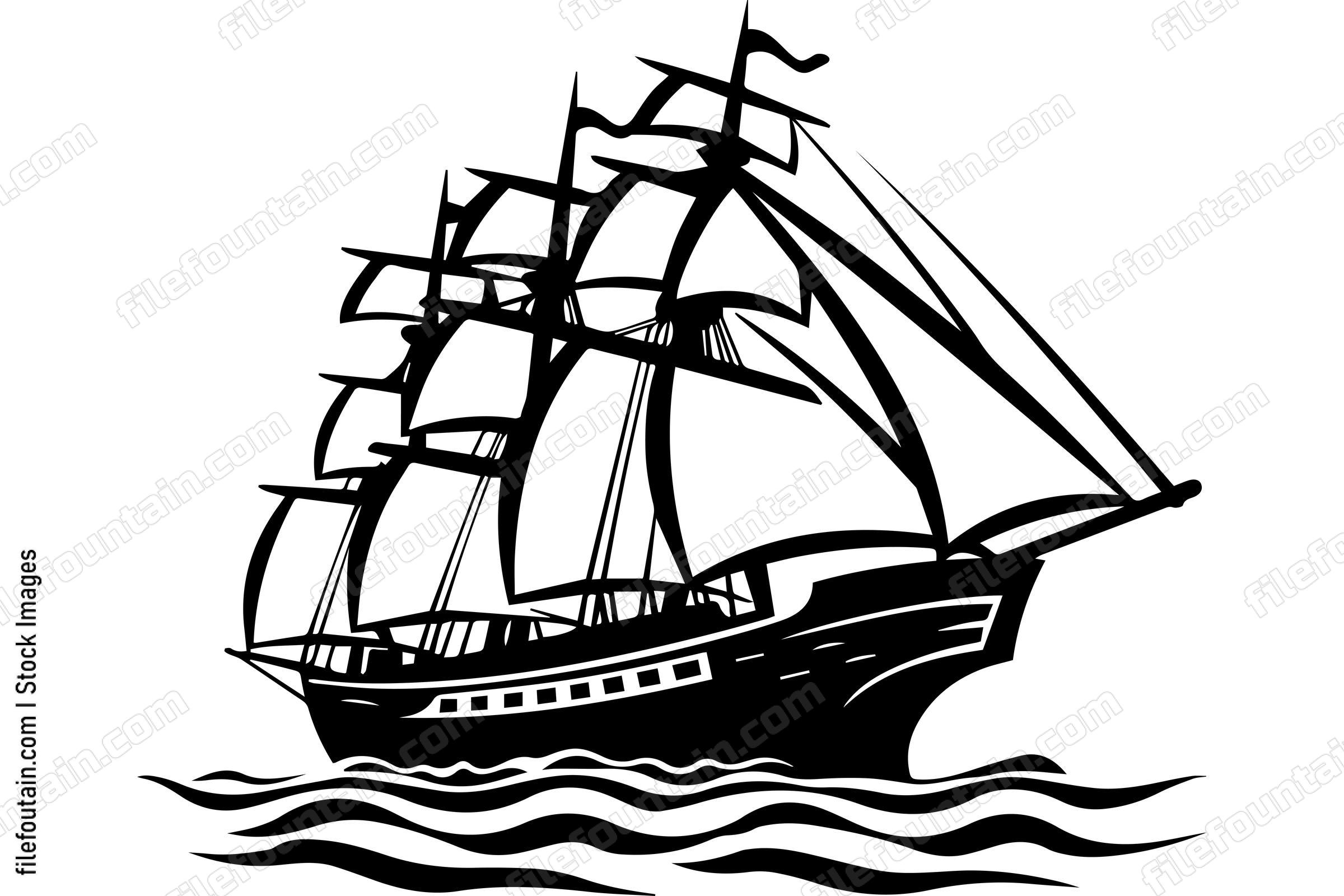 Ship With Sails On Waves