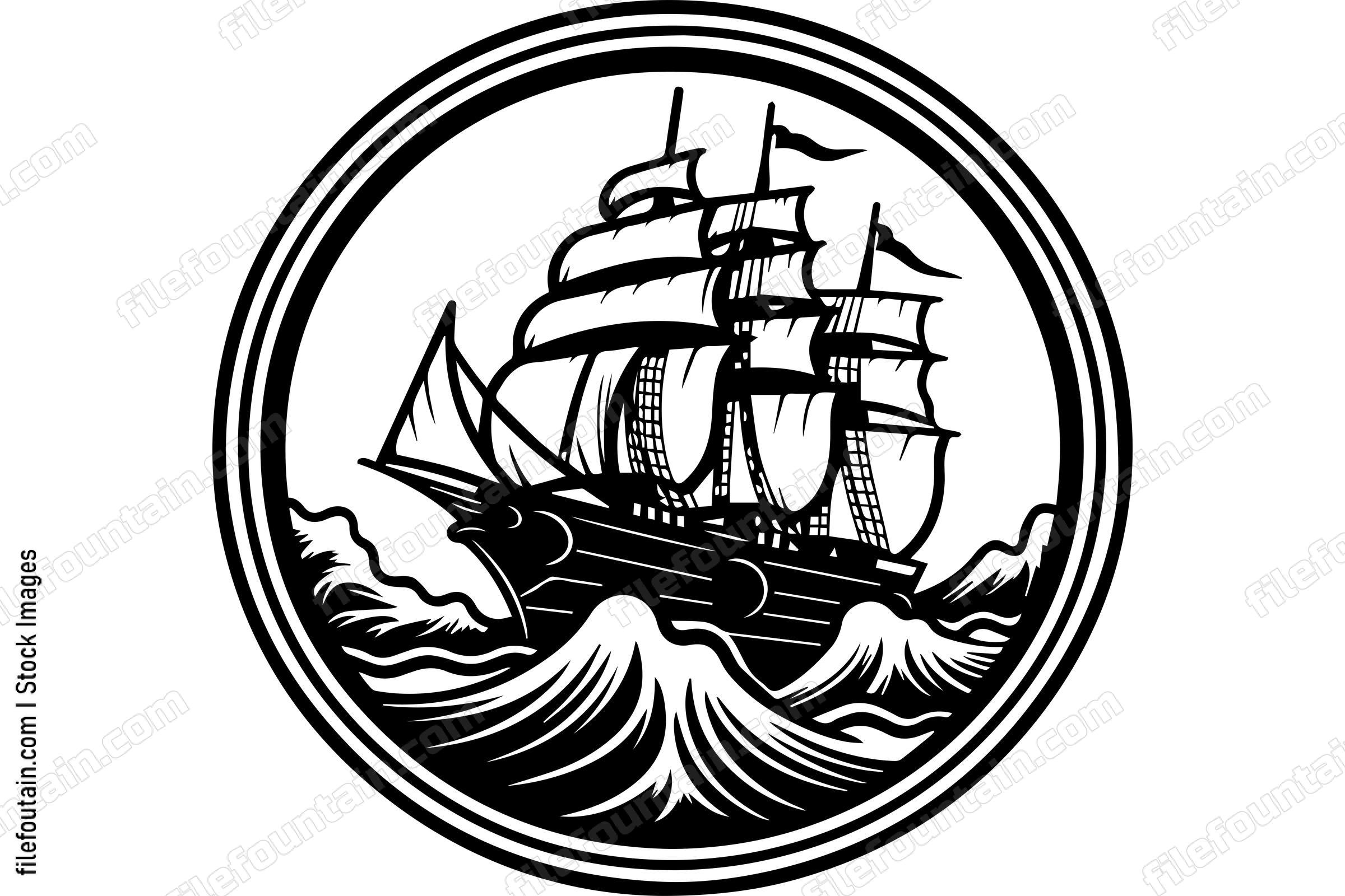 Ship With Sails On Waves