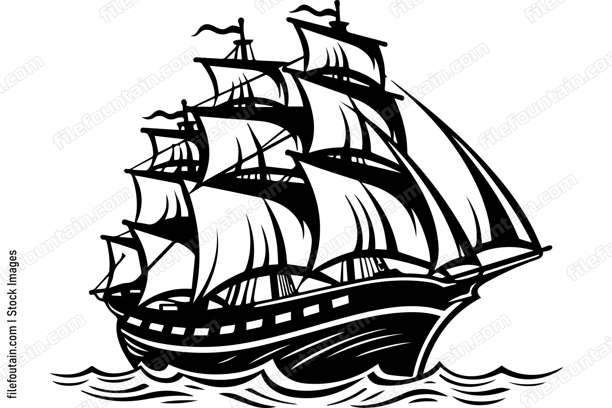 Ship With Sails On Waves
