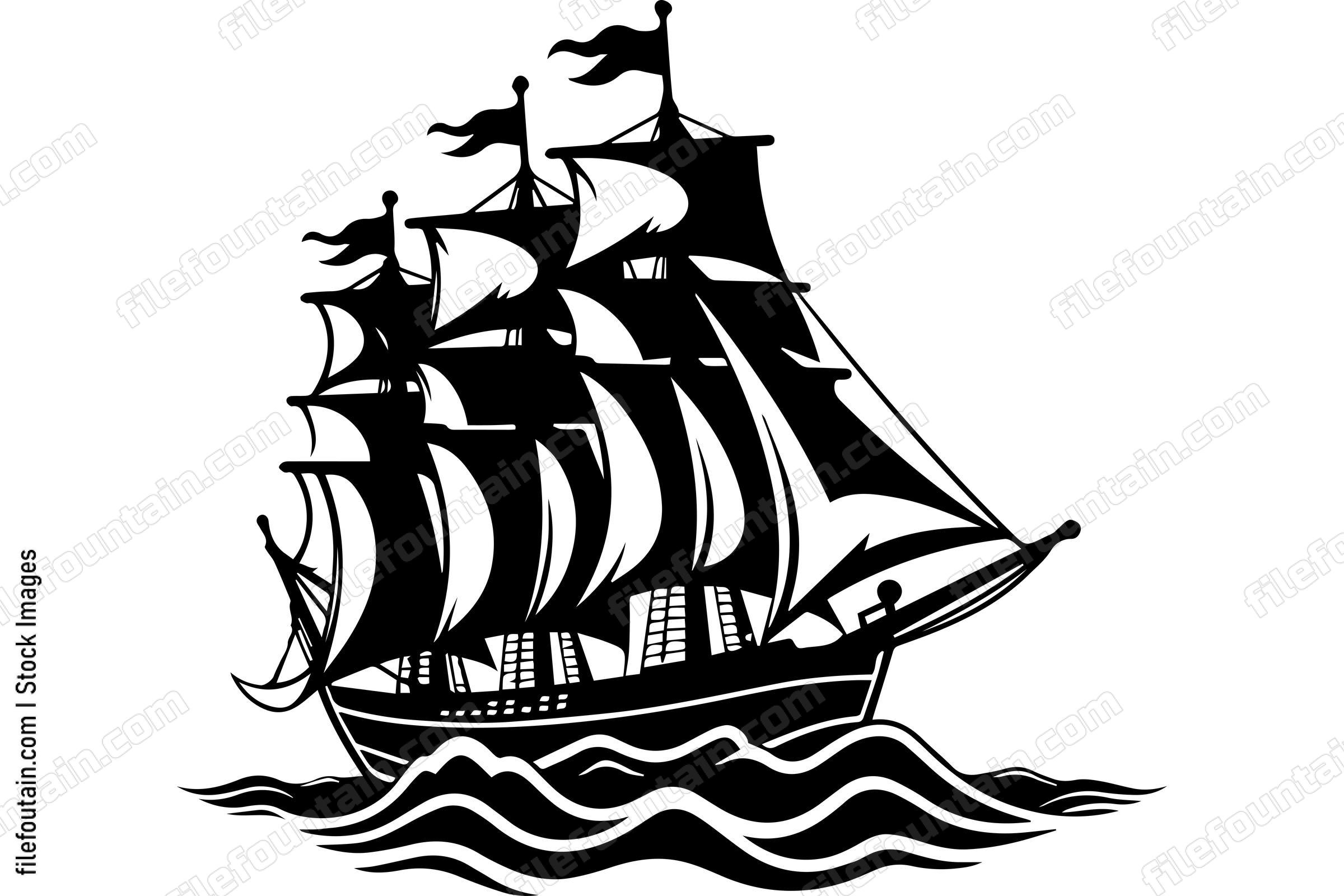 Ship With Sails On Waves