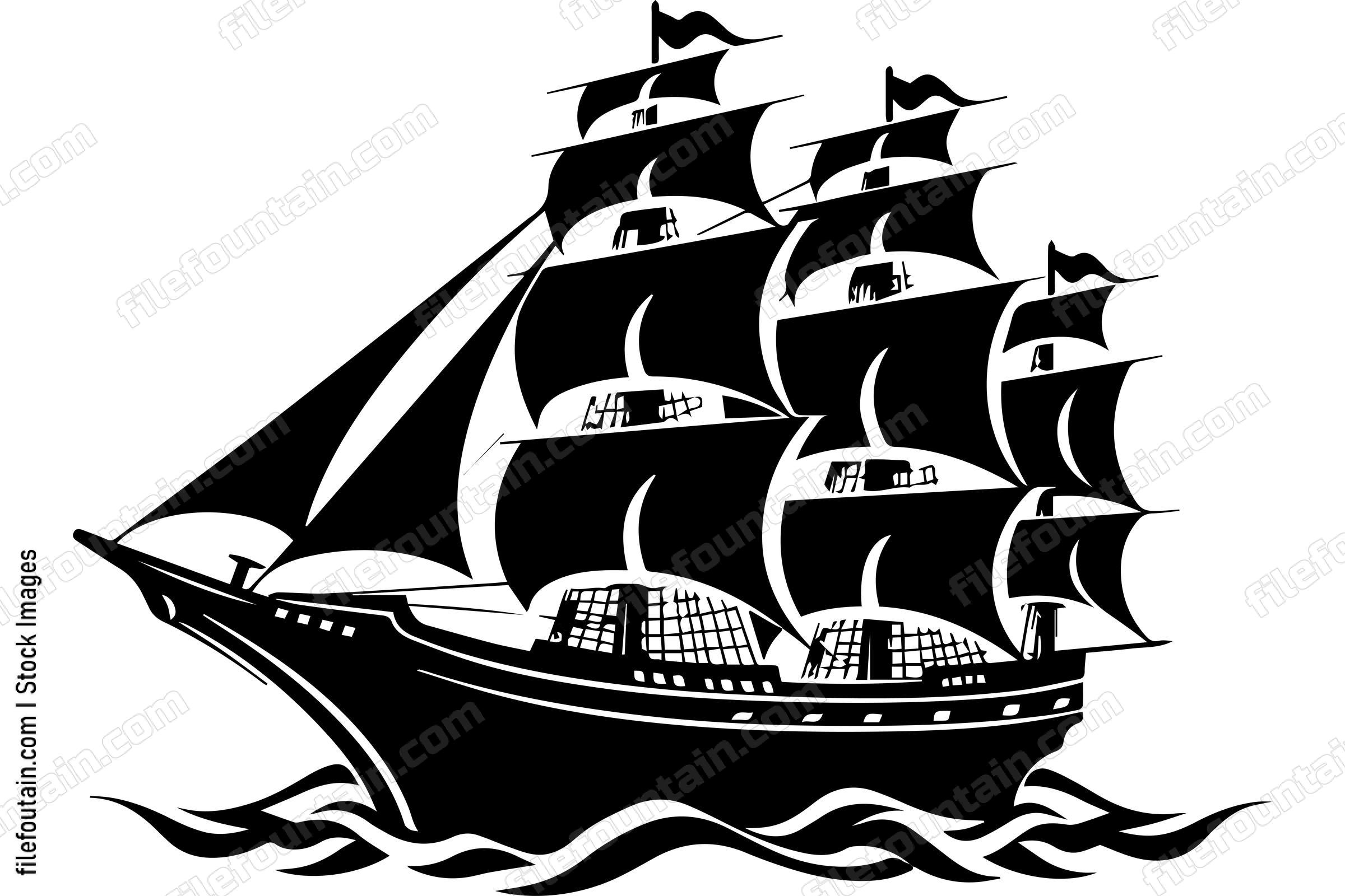 Ship With Sails On Waves