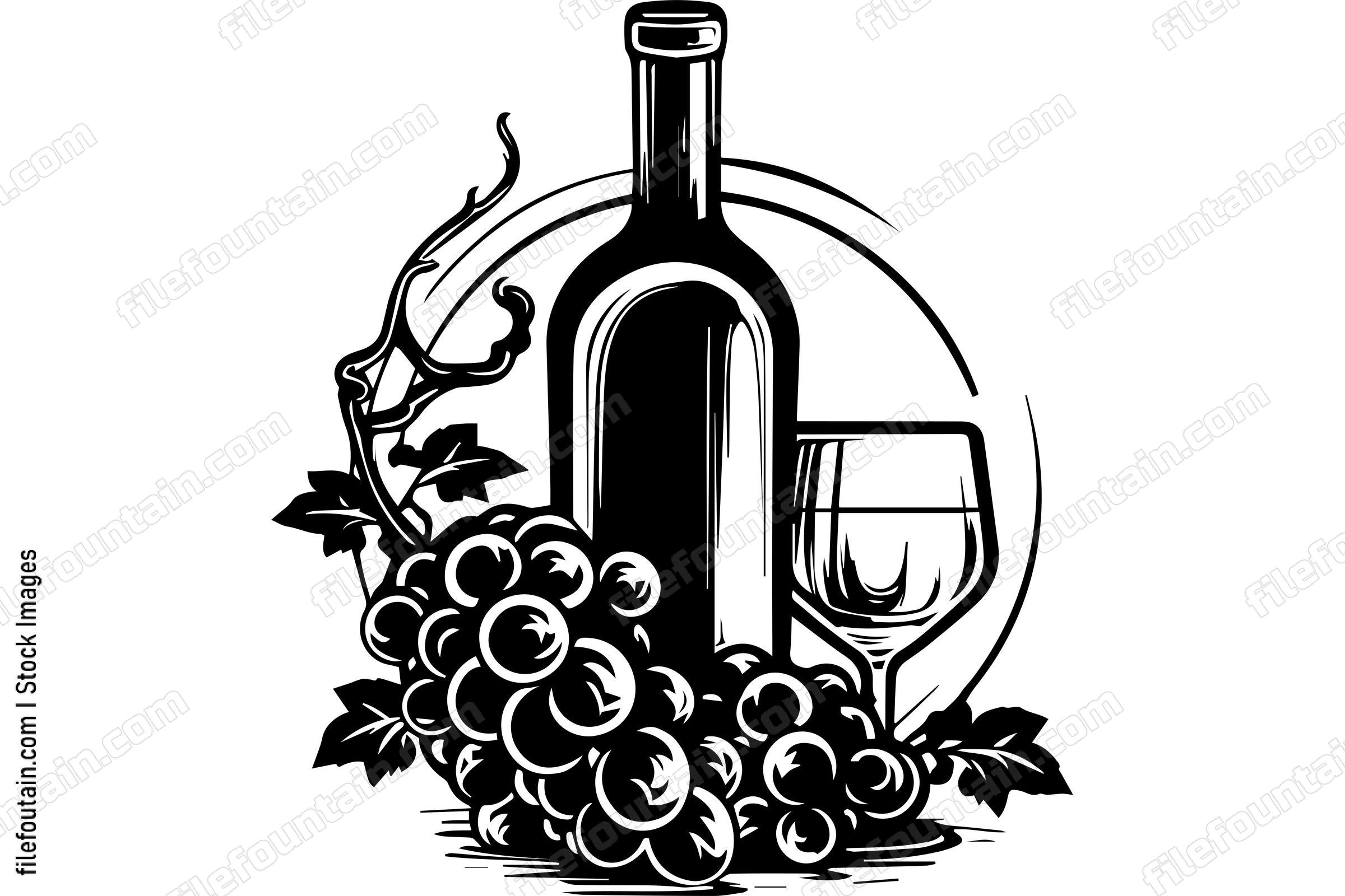 Wine Bottle With Grapes