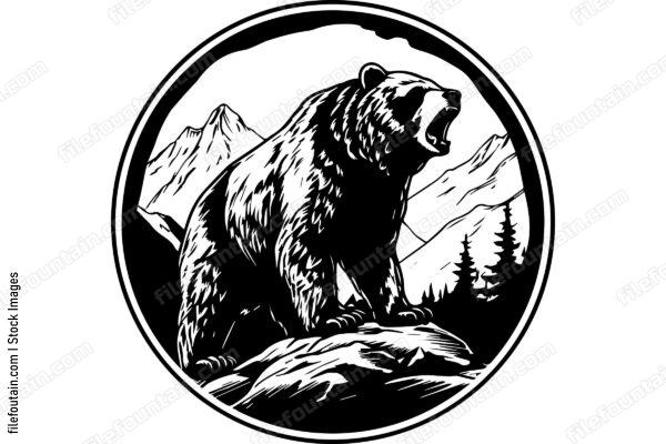 Bear On Snow Mountain Cliff