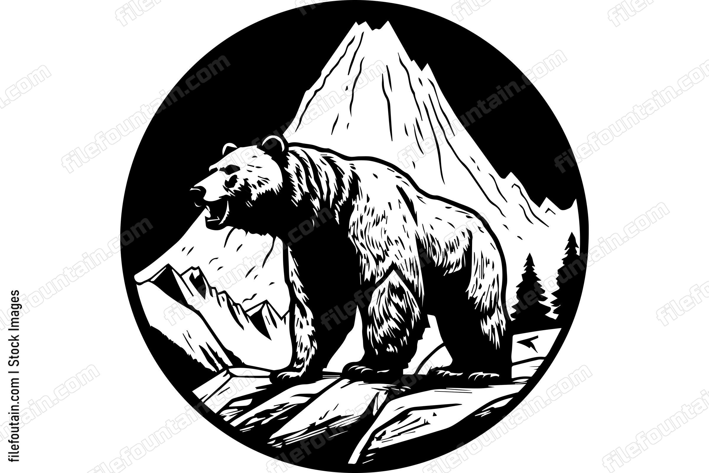 Bear On Snow Mountain Cliff