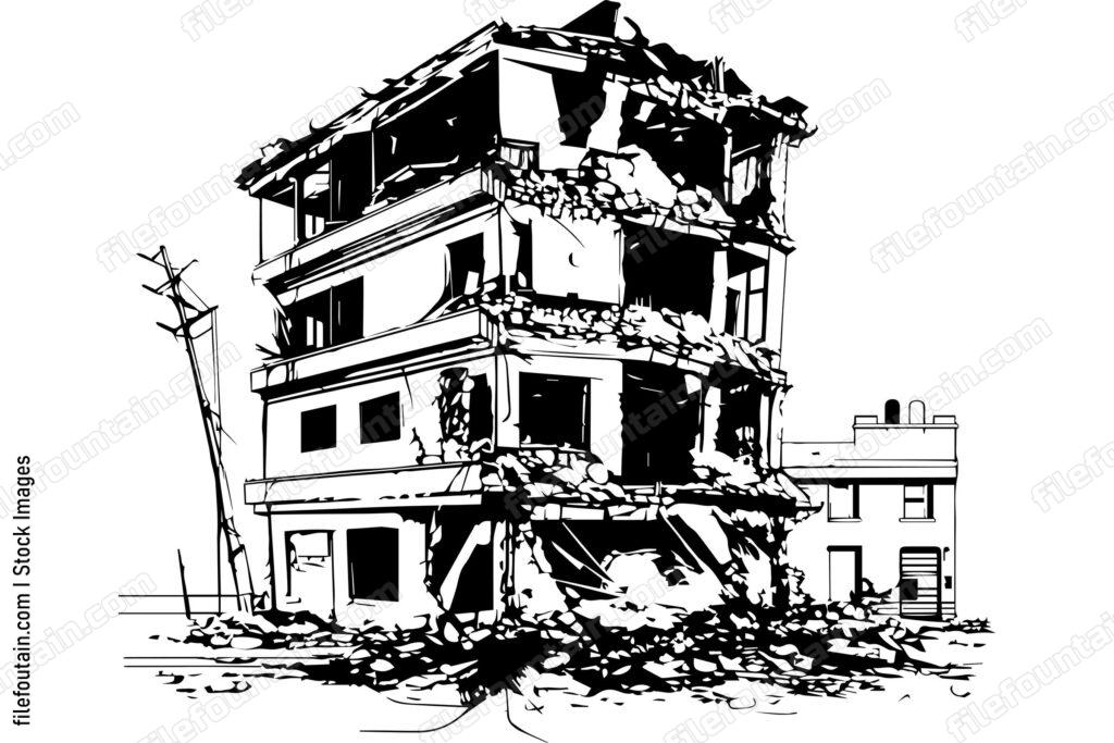 Demolished Building Destroyed Structure Logo Vector Design - FileFountain