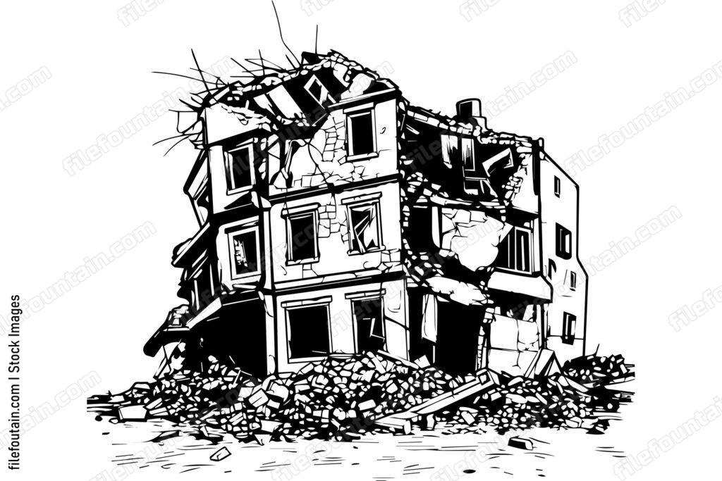 Demolished Building Destroyed Structure Logo Vector Design - FileFountain
