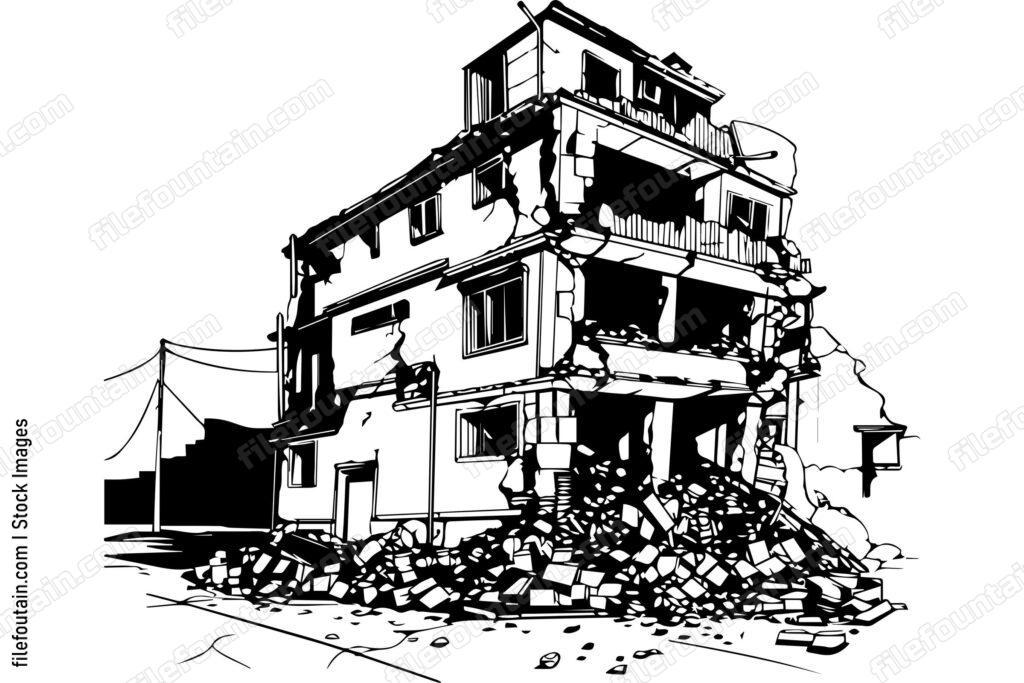 Demolished Building Destroyed Structure Logo Vector Design - FileFountain