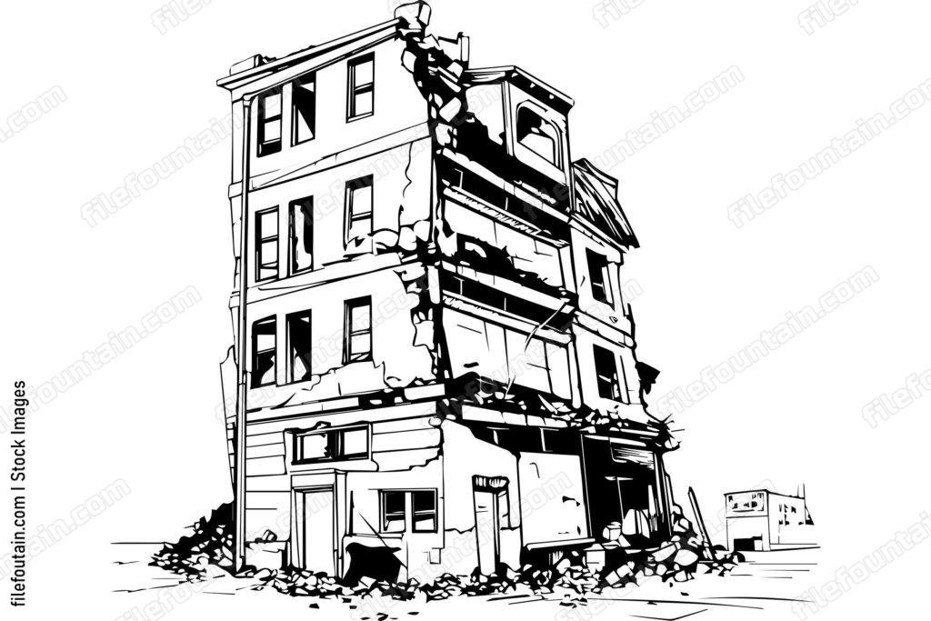 Demolished Building Destroyed Structure Logo Vector Design - FileFountain