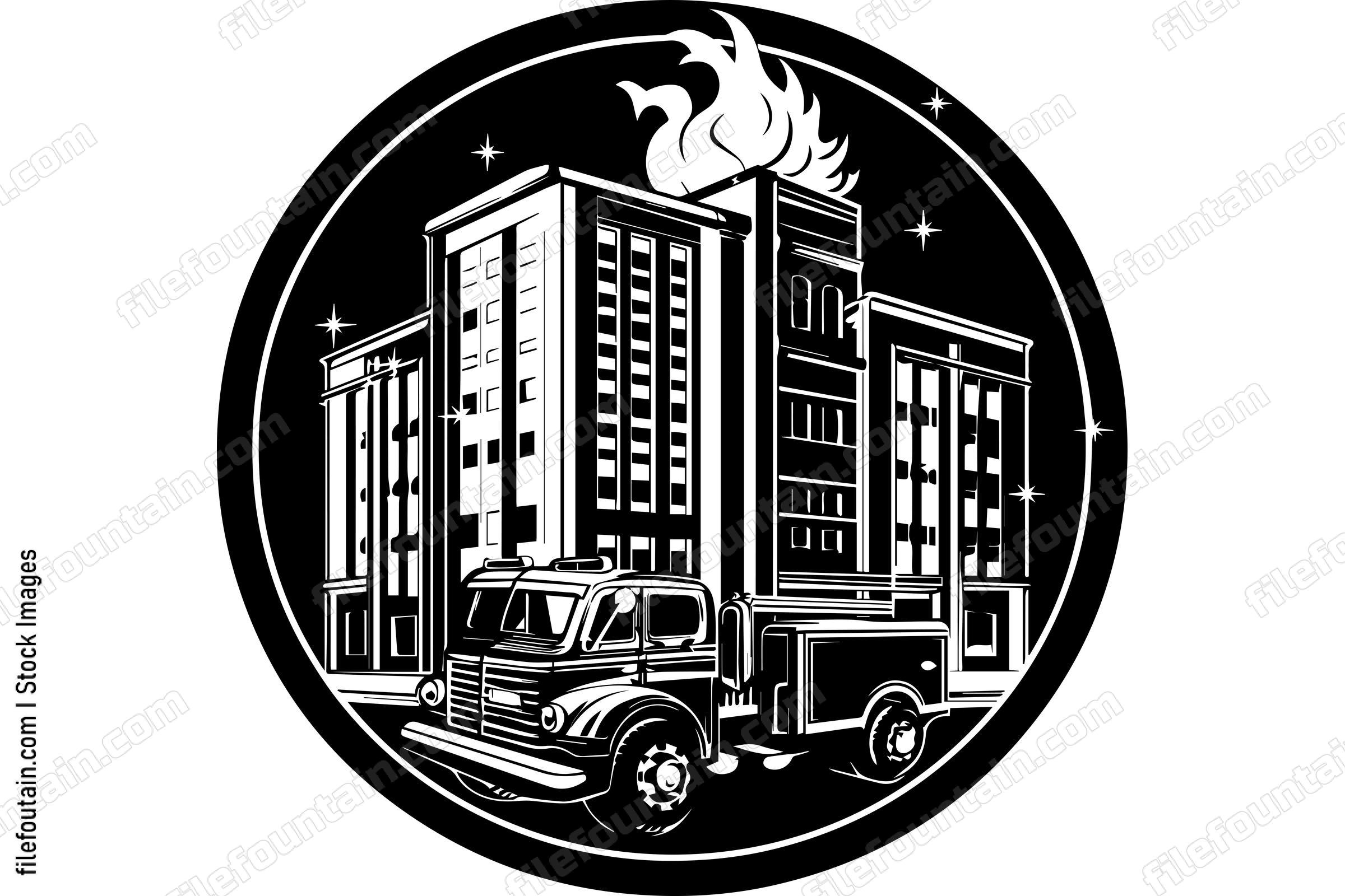 Fire Truck Putting Out Building On Fire