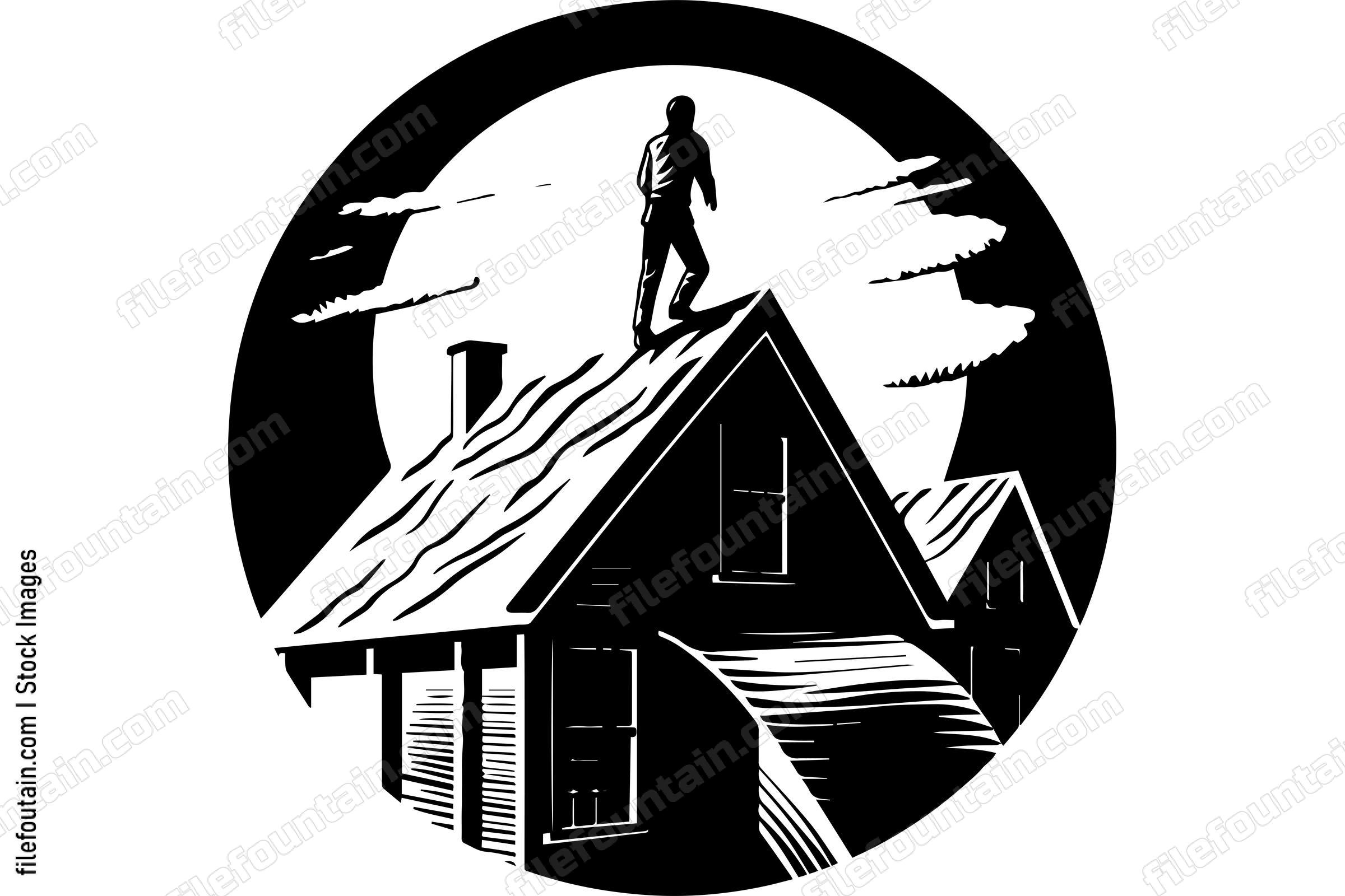 Man On Roof Of House