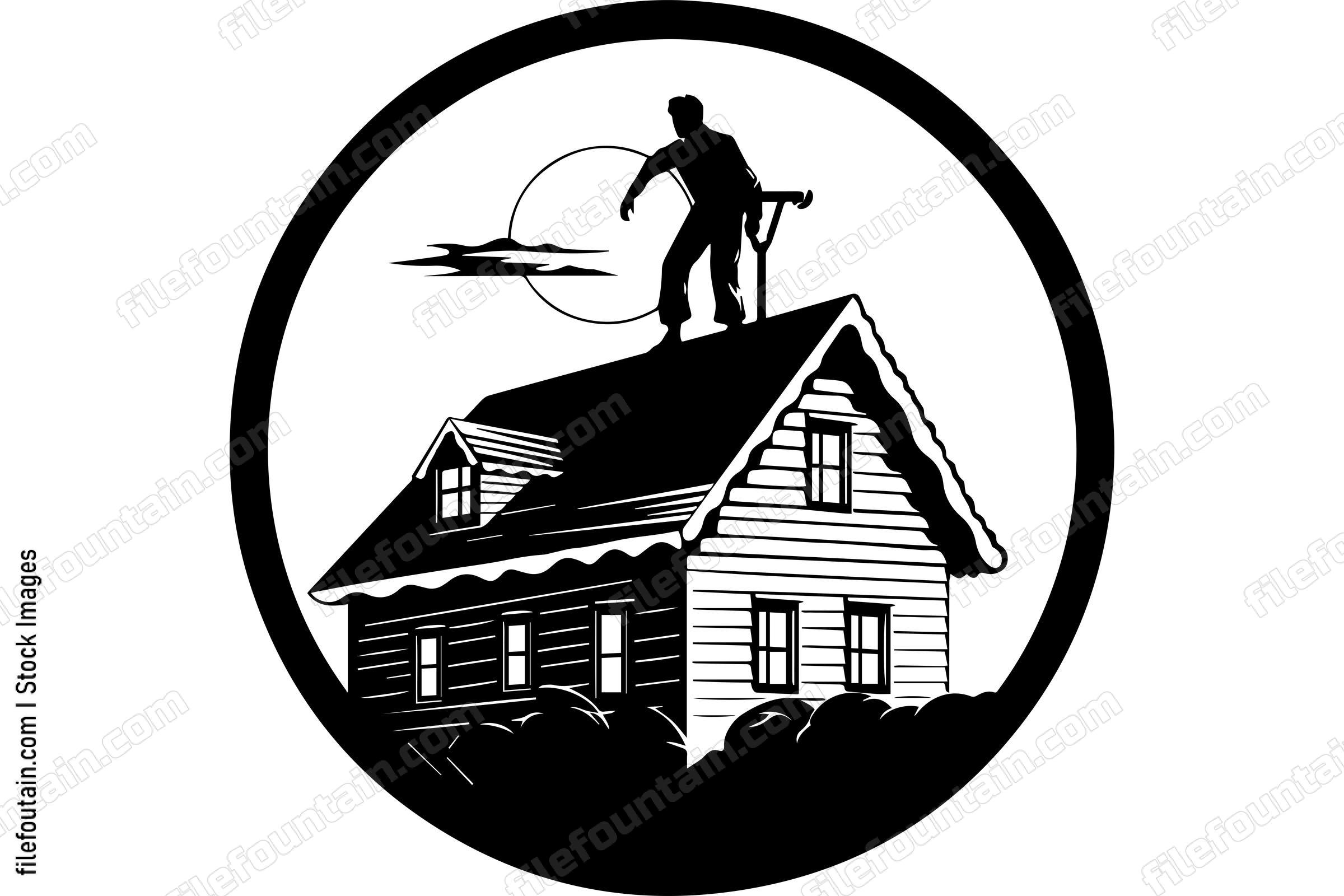 Man On Roof Of House