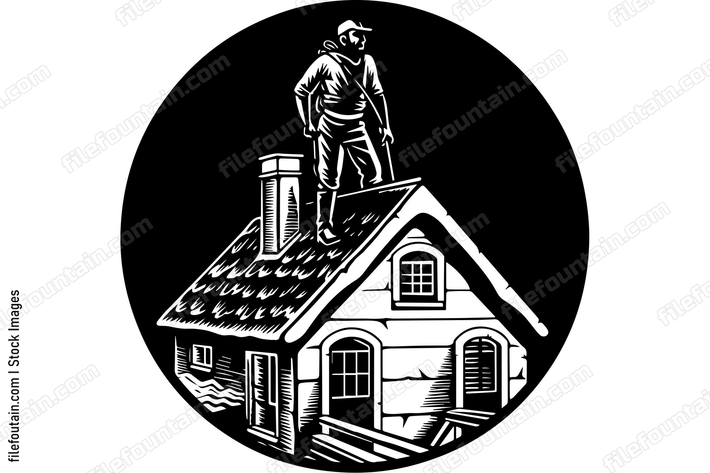 Man On Roof Of House