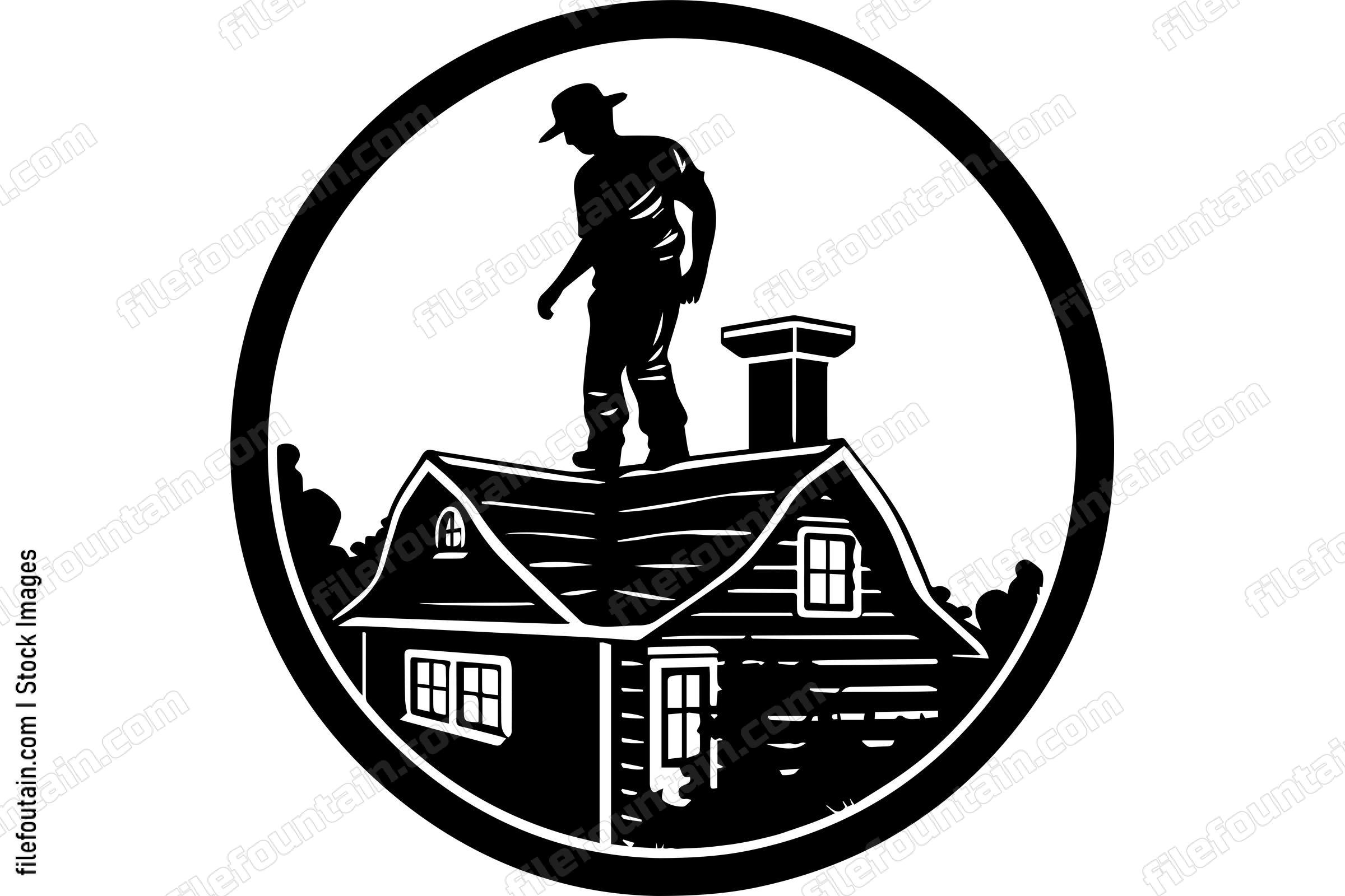 Man On Roof Of House