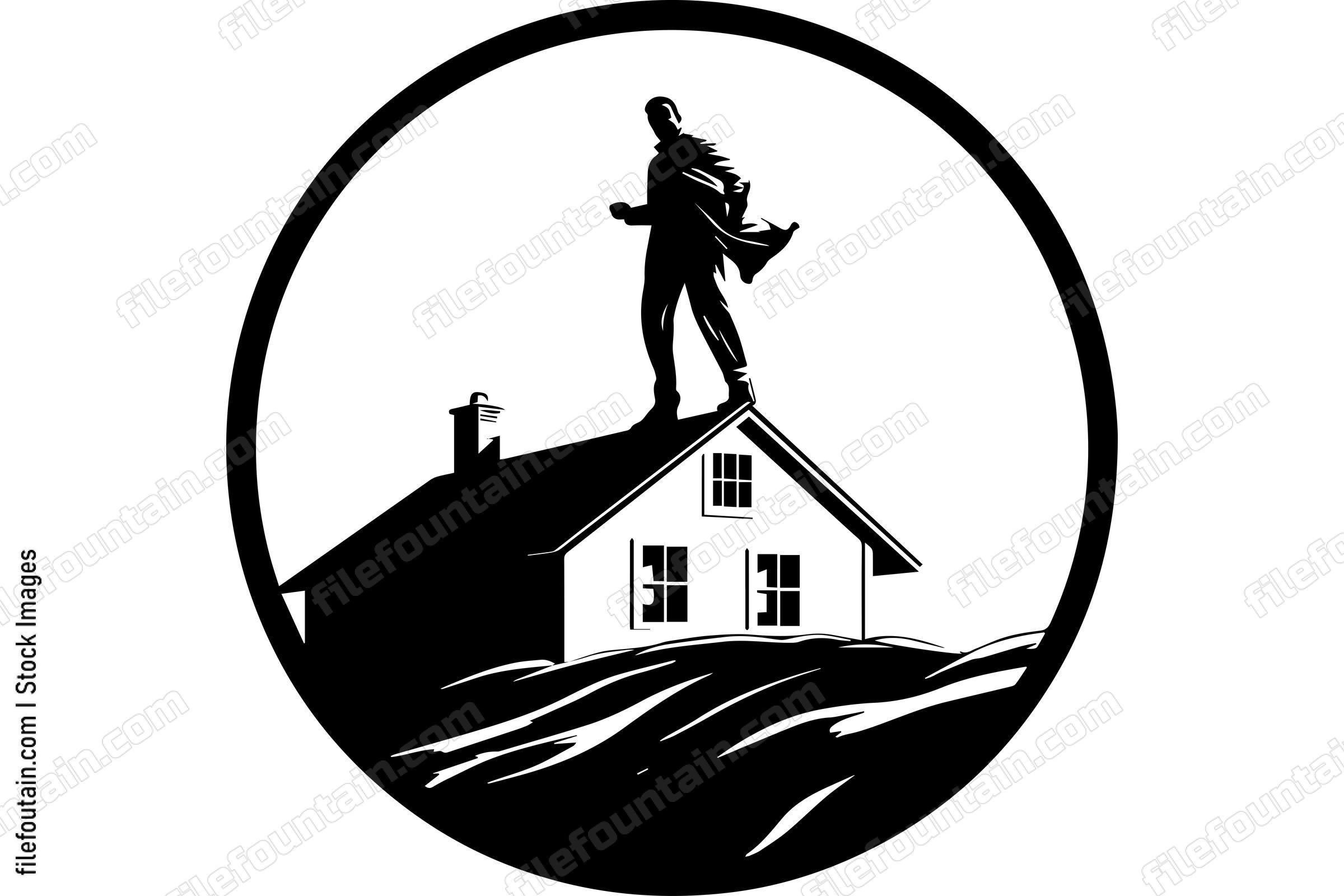 Man On Roof Of House