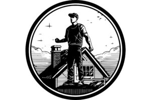 Roofer Logo Of Man On A Roof Of A House