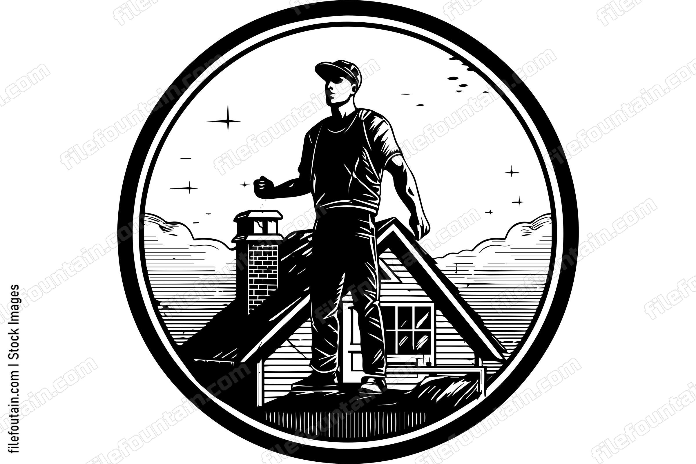 Roofer Logo Of Man On A Roof Of A House