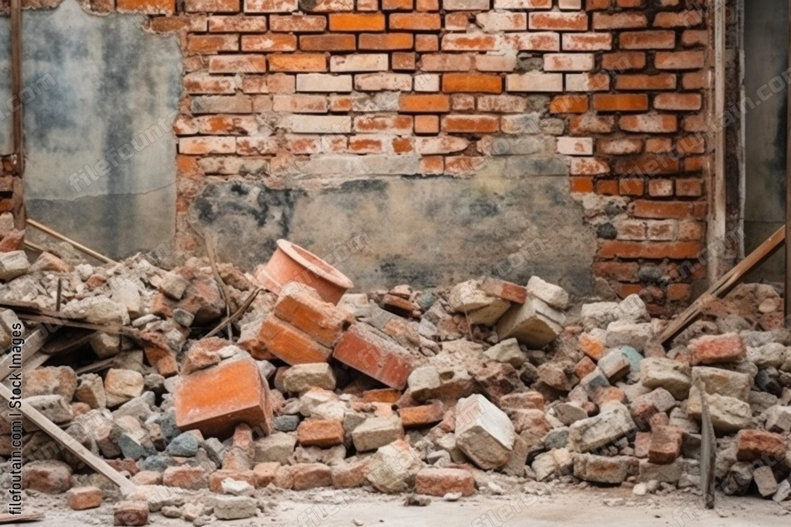 Collapsed Broken Brick Wall