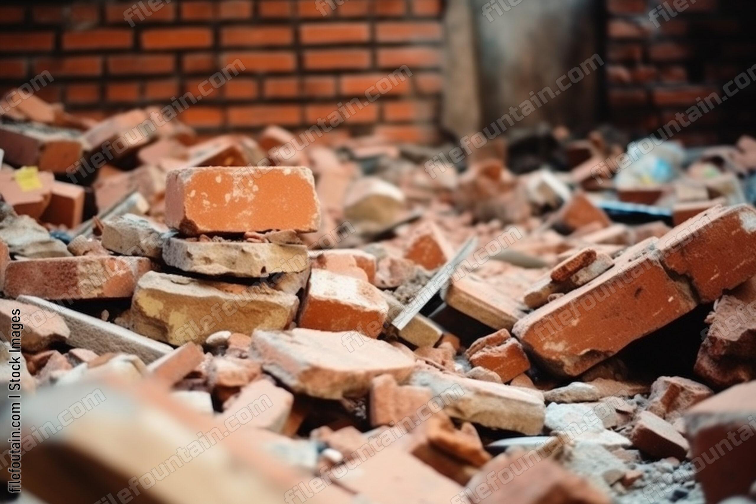 Collapsed Broken Brick Wall