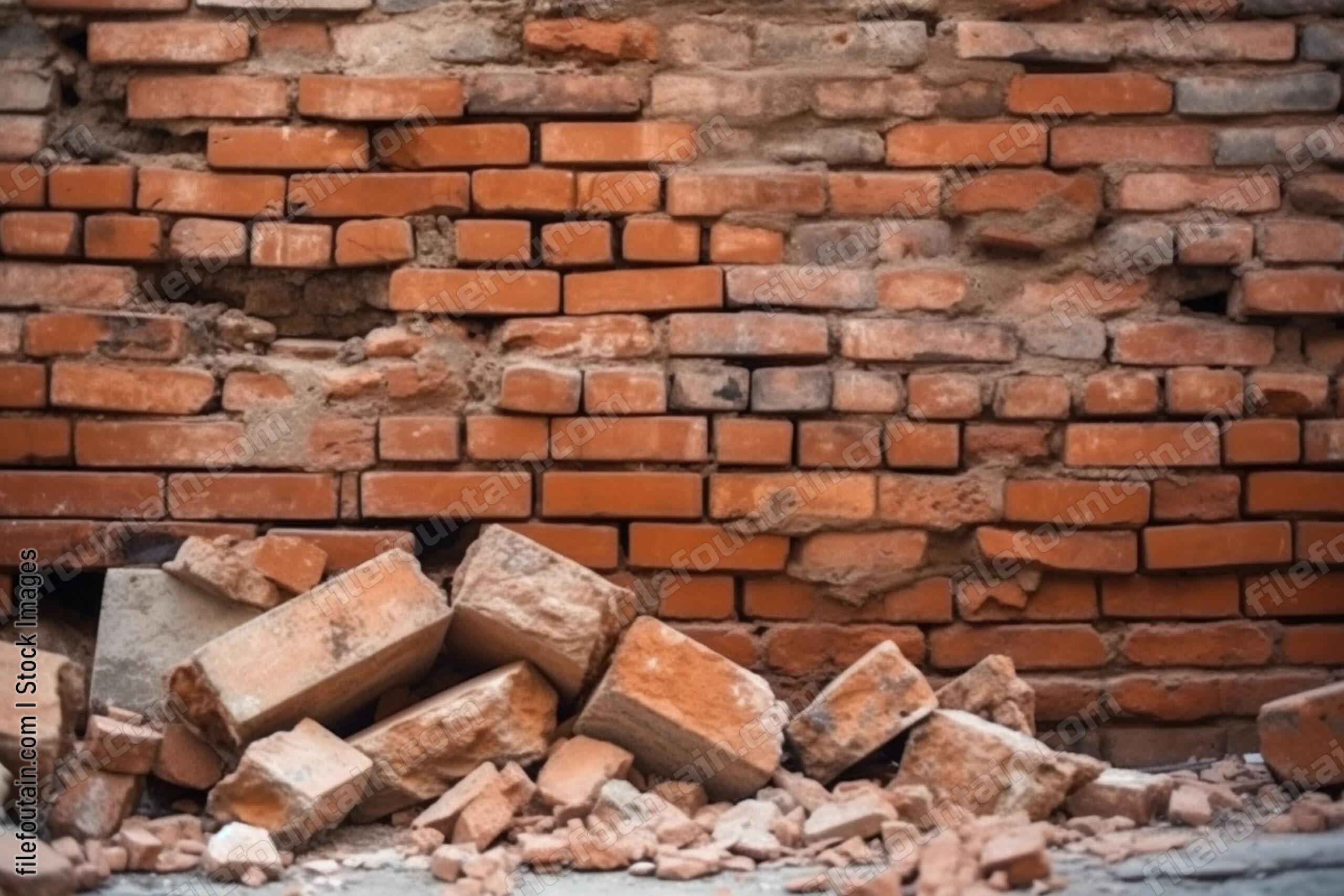 Collapsed Broken Brick Wall