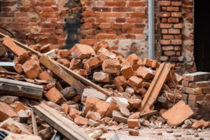 Collapsed Broken Brick Wall