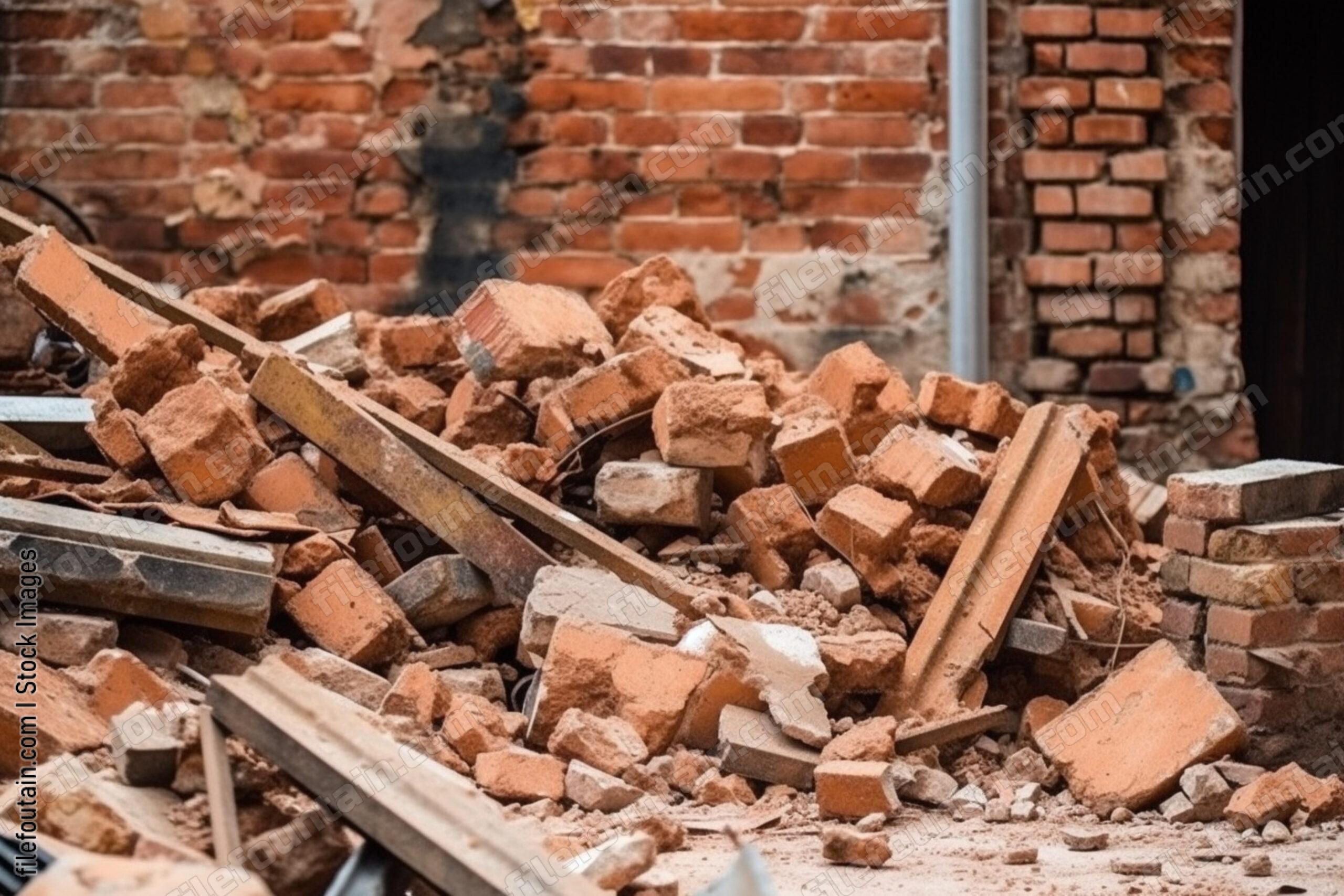 Collapsed Broken Brick Wall