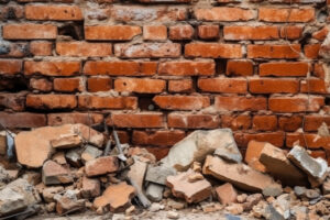 Collapsed Broken Brick Wall