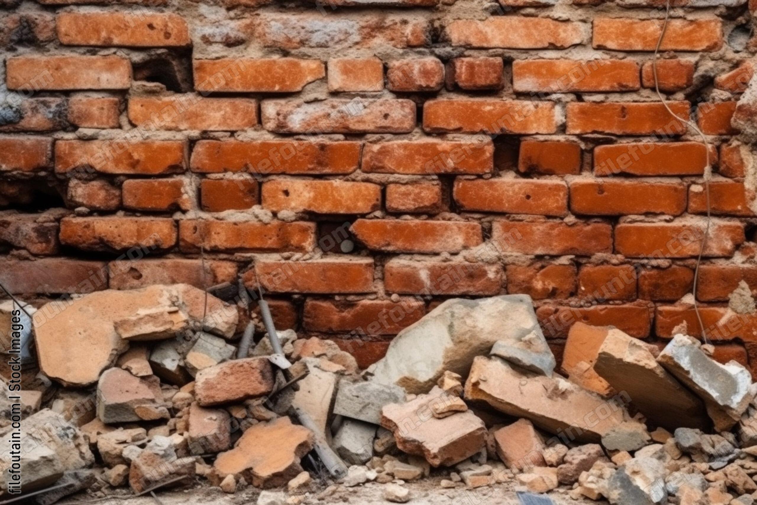Collapsed Broken Brick Wall