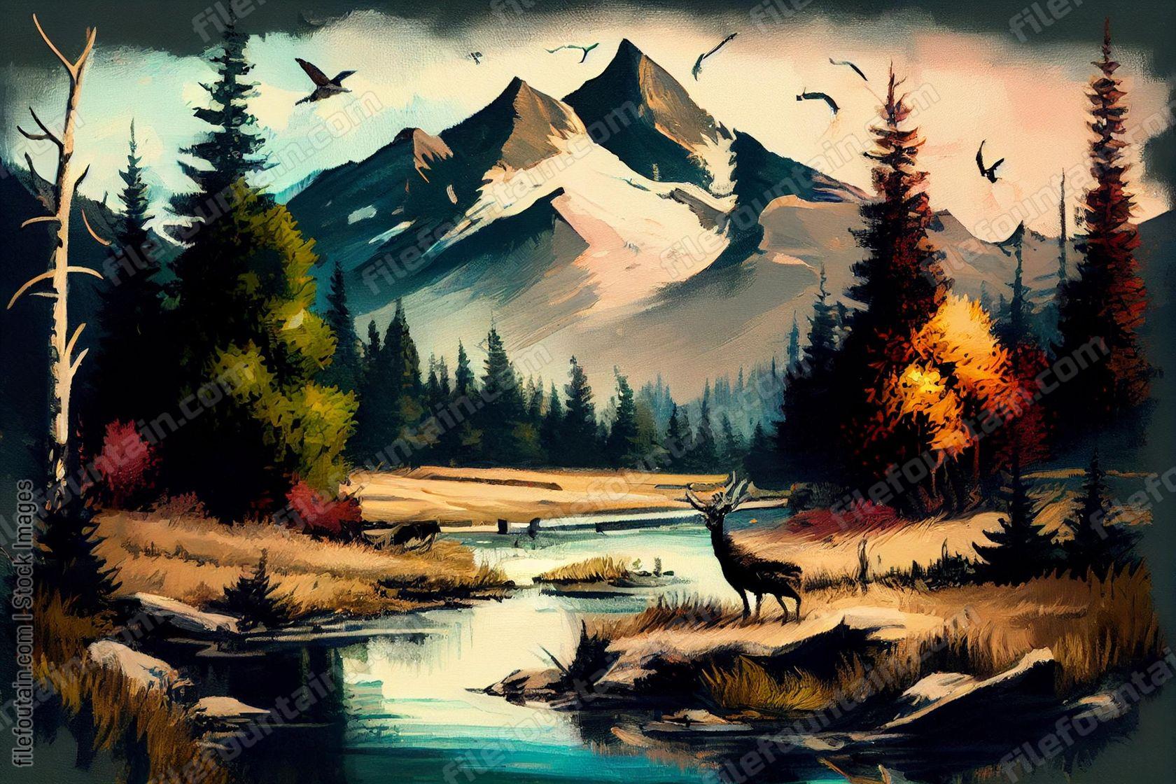 Oil Canvas Painting of Nature Wildlife