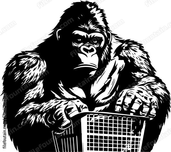 Gorilla Shopping With A Shopping Cart