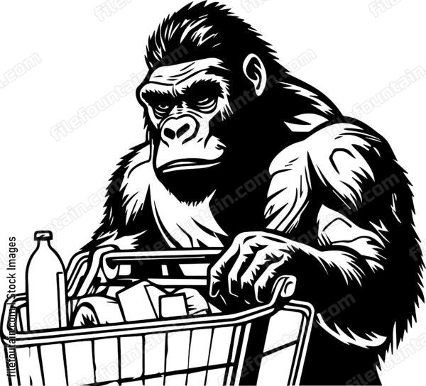 Gorilla Shopping With A Shopping Cart