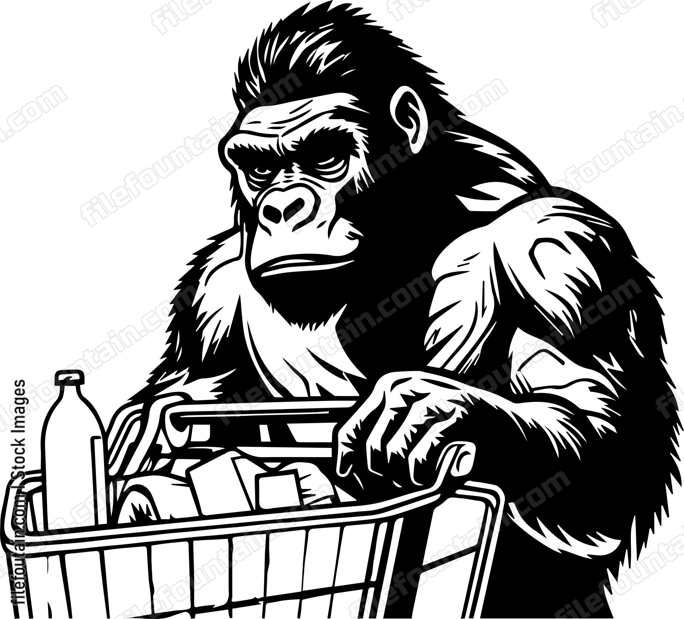 Gorilla Shopping With A Shopping Cart